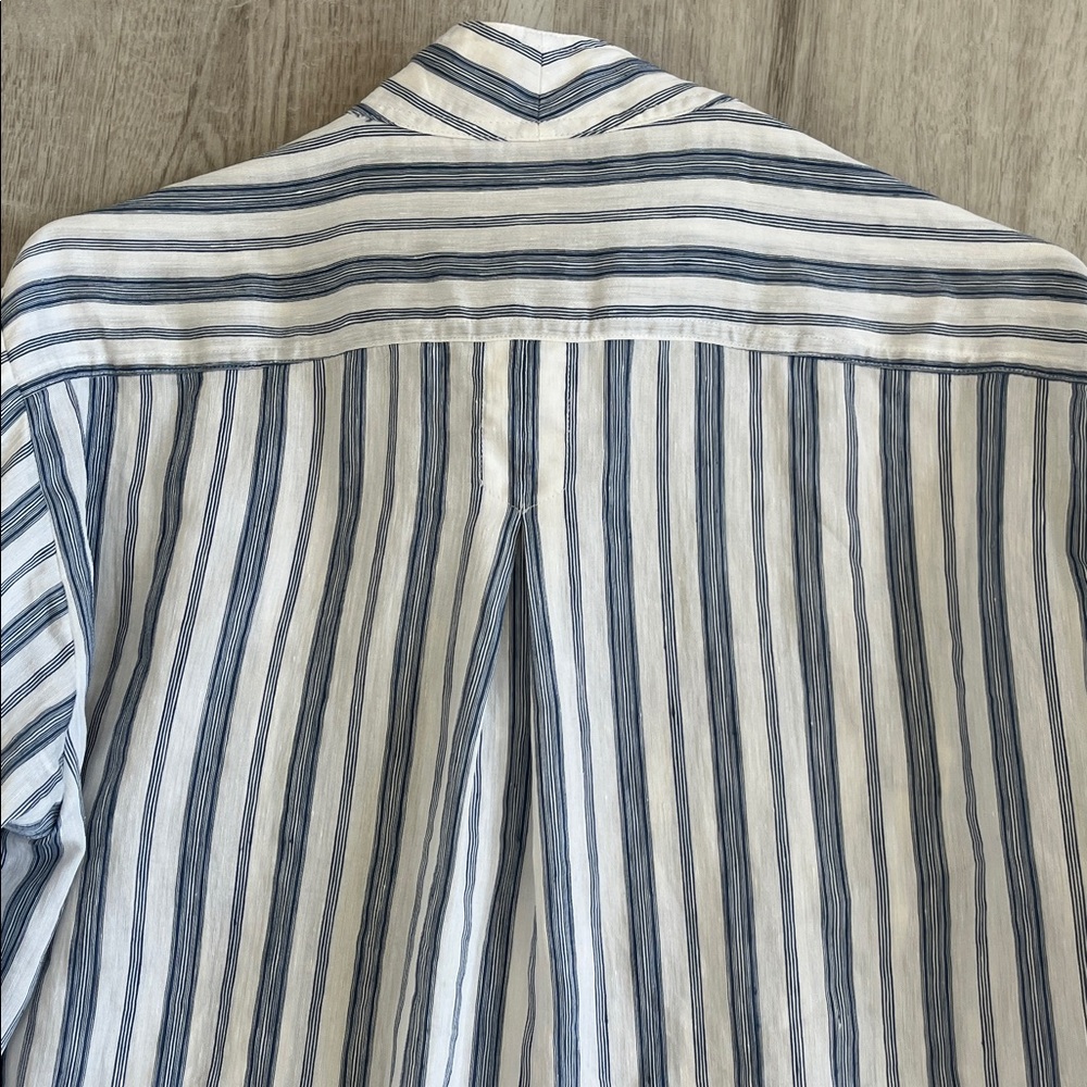 FRAME Clean Safari Striped Linen Blend Shirt Button Down Stand Collar Womens XS - Picture 8 of 15